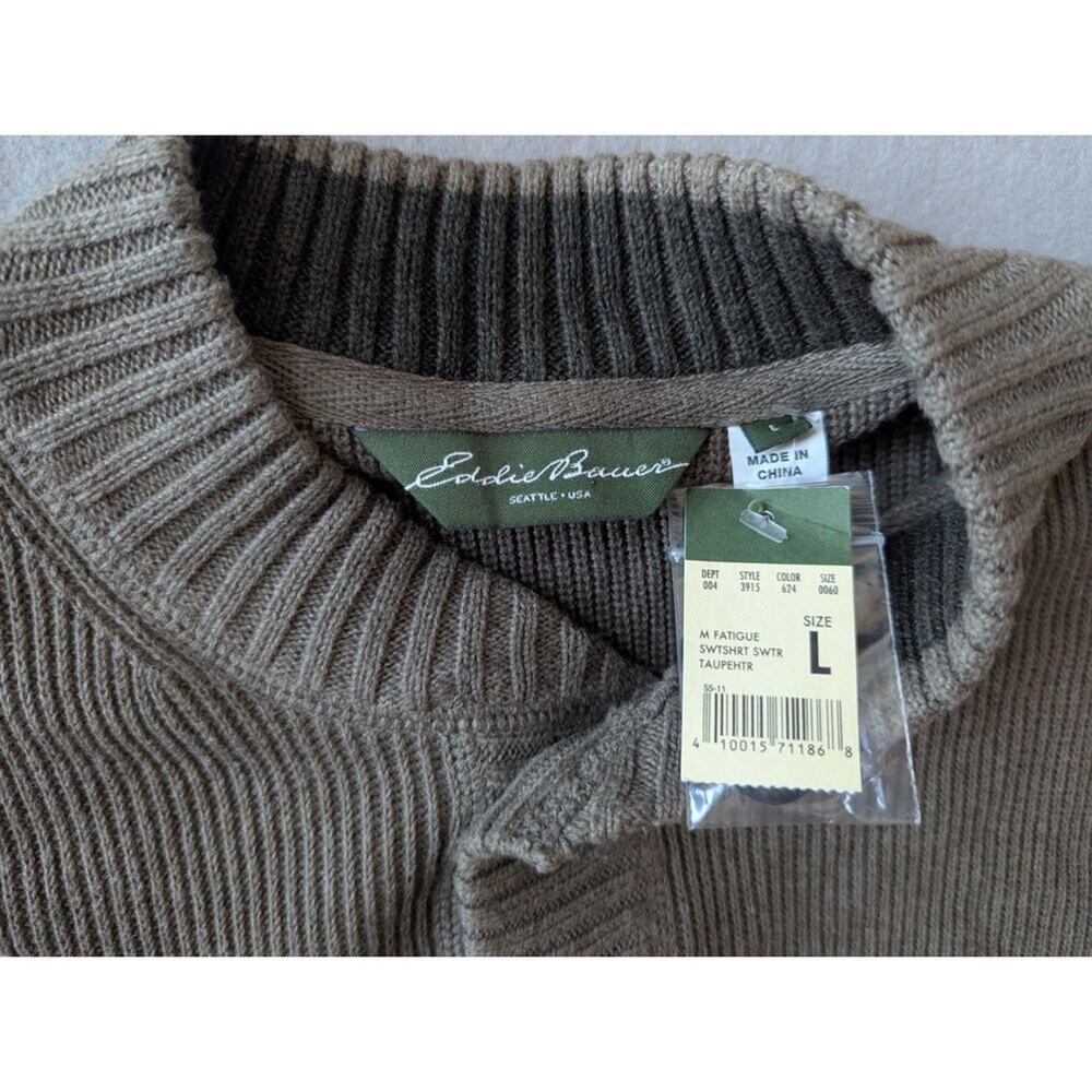 NWT Eddie Bauer 1/4 Button Ribbed Henley Style Sweater Size L - Picture 3 of 5